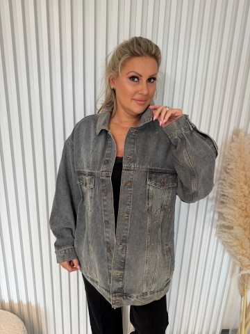 Dámská modrá džínová bunda Angel oversize s kapsama