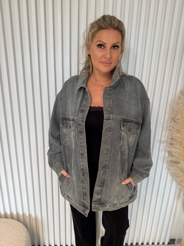 Dámská modrá džínová bunda Angel oversize s kapsama