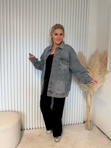 Dámská modrá džínová bunda Angel oversize s kapsama
