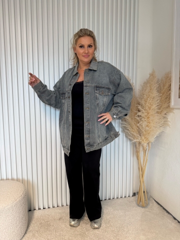 Dámská modrá džínová bunda Angel oversize s kapsama