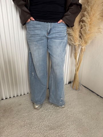 Dámské široké elastické modré rifle Badra