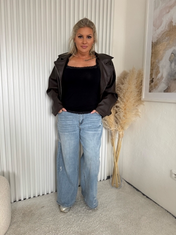 Dámské široké elastické modré rifle Badra