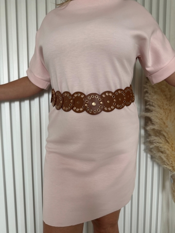 Dámské růžové šaty Duha s krátkým rukávem a opaskem