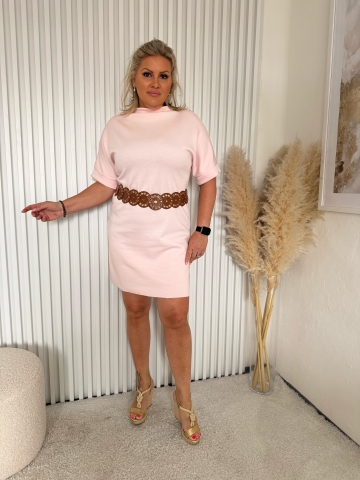 Dámské růžové šaty Duha s krátkým rukávem a opaskem