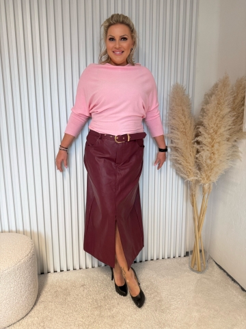 Dámská dlouhá vínová sukně Tamara z imitace kůže