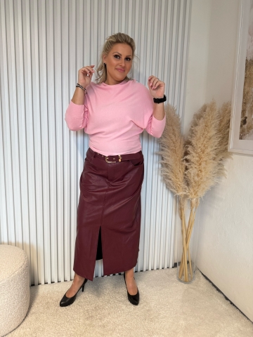 Dámská dlouhá vínová sukně Tamara z imitace kůže