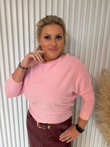 Dámský lehký růžový svetřík Puri netopýřího střihu