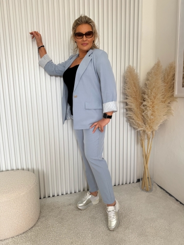 Dámský elegantní kalhotový kostým Dejna modrý