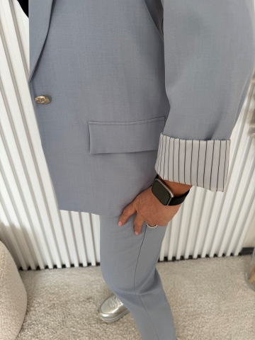 Dámský elegantní kalhotový kostým Dejna modrý