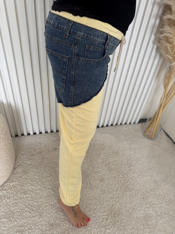 Dámské sportovní žluté kalhoty Monte v kombinaci s riflovinou