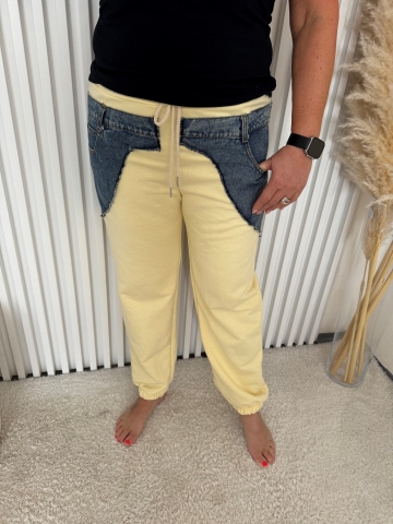 Dámské sportovní žluté kalhoty Monte v kombinaci s riflovinou