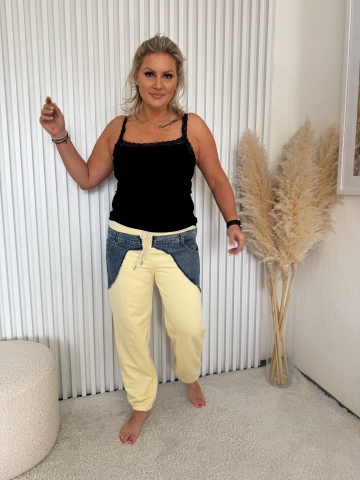 Dámské sportovní žluté kalhoty Monte v kombinaci s riflovinou