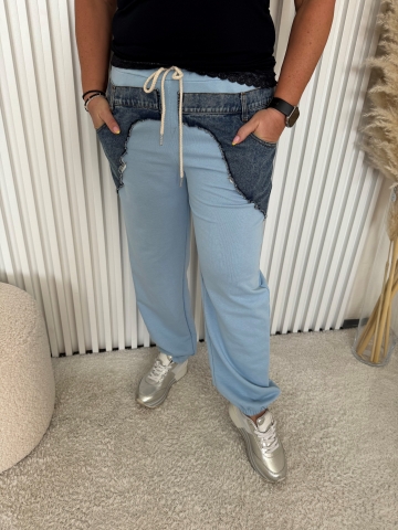 Dámské sportovní modré kalhoty Monte v kombinaci s riflovinou