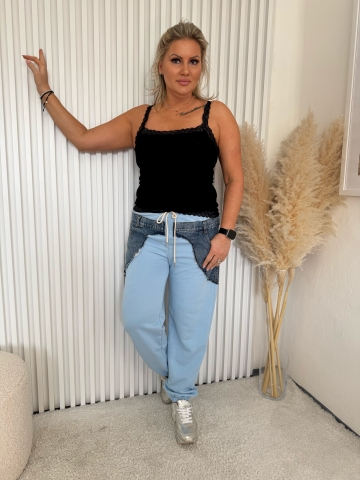 Dámské sportovní modré kalhoty Monte v kombinaci s riflovinou