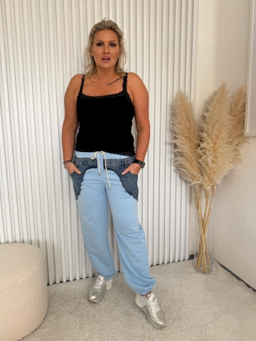 Dámské sportovní modré kalhoty Monte v kombinaci s riflovinou