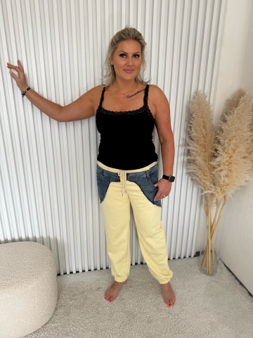 Dámské sportovní žluté kalhoty Monte v kombinaci s riflovinou