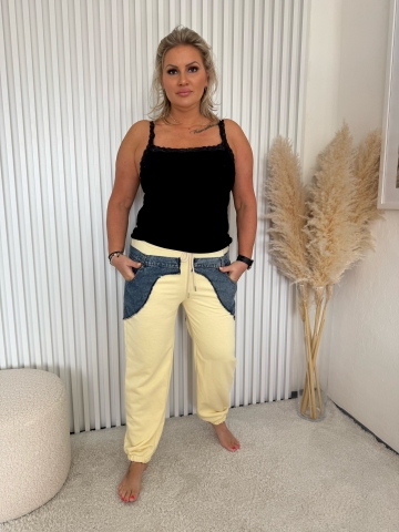 Dámské sportovní žluté kalhoty Monte v kombinaci s riflovinou