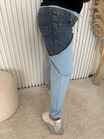 Dámské sportovní modré kalhoty Monte v kombinaci s riflovinou