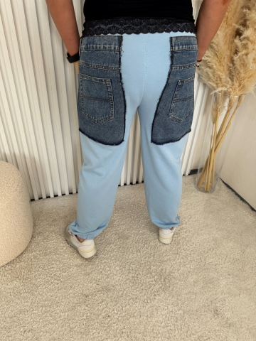 Dámské sportovní modré kalhoty Monte v kombinaci s riflovinou