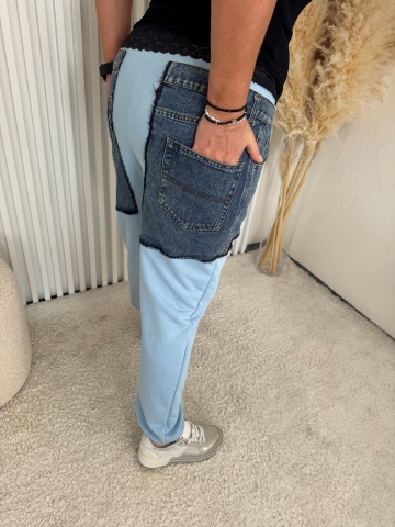 Dámské sportovní modré kalhoty Monte v kombinaci s riflovinou