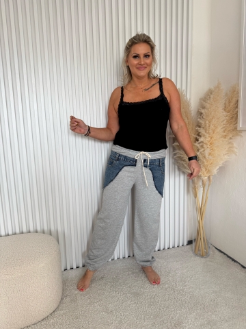 Dámské sportovní šedé kalhoty Monte v kombinaci s riflovinou