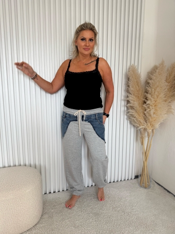 Dámské sportovní šedé kalhoty Monte v kombinaci s riflovinou