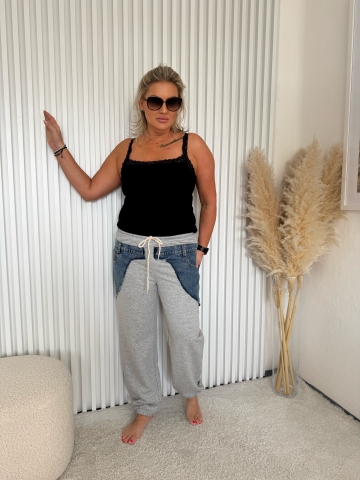 Dámské sportovní šedé kalhoty Monte v kombinaci s riflovinou