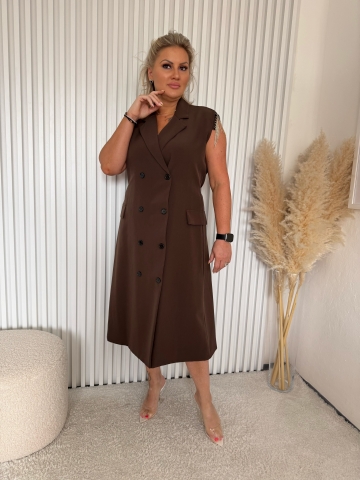 Dámské dlouhé hnědé košilové šaty Moon se štrasovými kamínky a opaskem