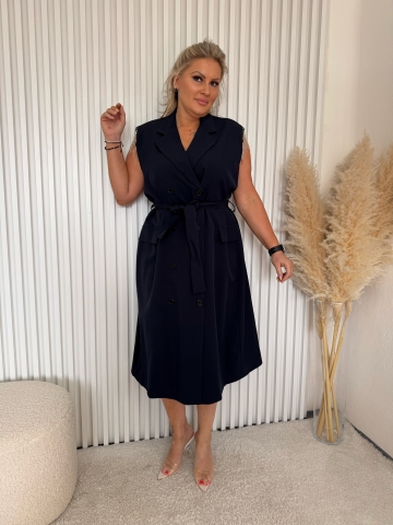 Dámské dlouhé modré košilové šaty Moon se štrasovými kamínky a opaskem