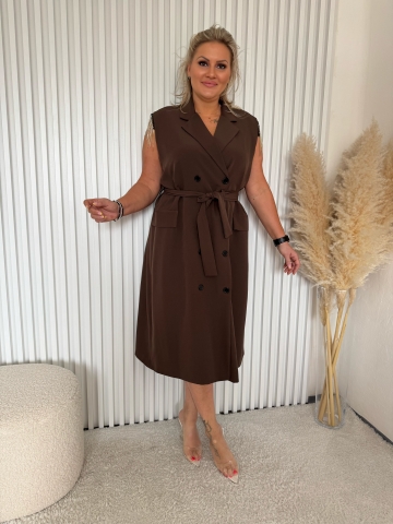 Dámské dlouhé hnědé košilové šaty Moon se štrasovými kamínky a opaskem