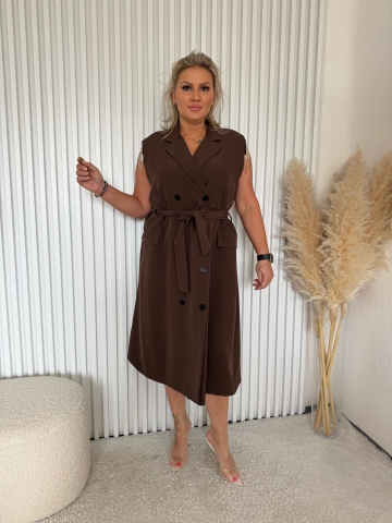 Dámské dlouhé hnědé košilové šaty Moon se štrasovými kamínky a opaskem