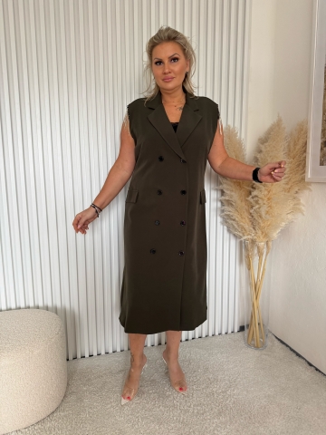 Dámské dlouhé zelené košilové šaty Moon se štrasovými kamínky a opaskem