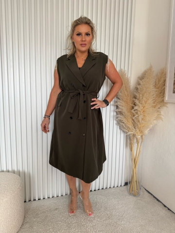 Dámské dlouhé zelené košilové šaty Moon se štrasovými kamínky a opaskem