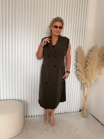 Dámské dlouhé zelené košilové šaty Moon se štrasovými kamínky a opaskem