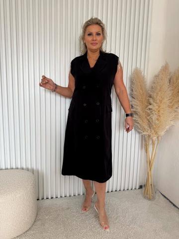 Dámské dlouhé černé košilové šaty Moon se štrasovými kamínky a opaskem