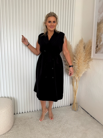 Dámské dlouhé černé košilové šaty Moon se štrasovými kamínky a opaskem