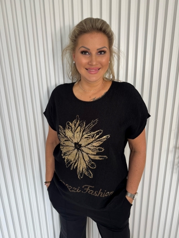 Dámská černá halenka Flow Paparazzi Fashion  s aplikací květiny