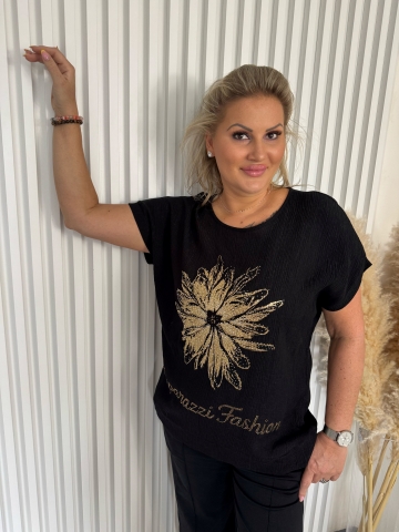 Dámská černá halenka Flow Paparazzi Fashion  s aplikací květiny