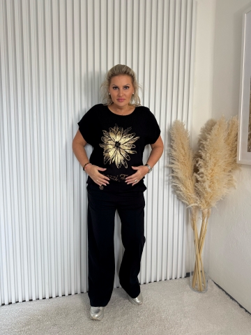 Dámská černá halenka Flow Paparazzi Fashion  s aplikací květiny