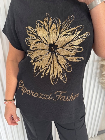 Dámská černá halenka Flow Paparazzi Fashion  s aplikací květiny