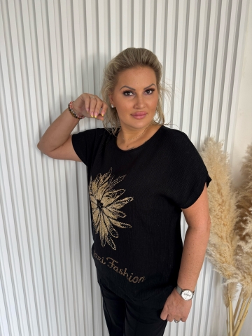 Dámská černá halenka Flow Paparazzi Fashion  s aplikací květiny