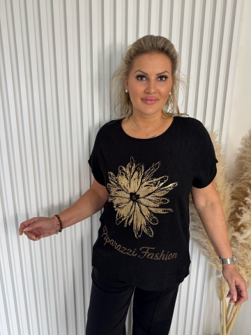 Dámská černá halenka Flow Paparazzi Fashion  s aplikací květiny