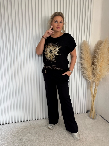 Dámská černá halenka Flow Paparazzi Fashion  s aplikací květiny