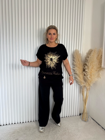 Dámská černá halenka Flow Paparazzi Fashion  s aplikací květiny