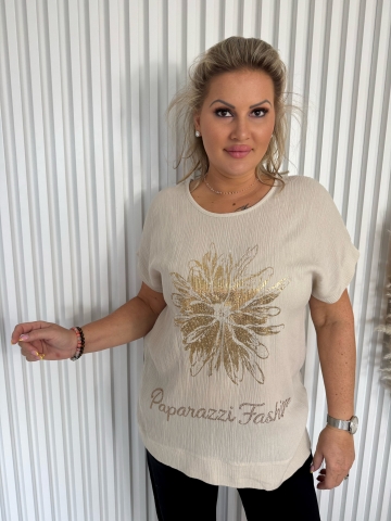 Dámská béžová halenka Flow Paparazzi Fashion  s aplikací květiny