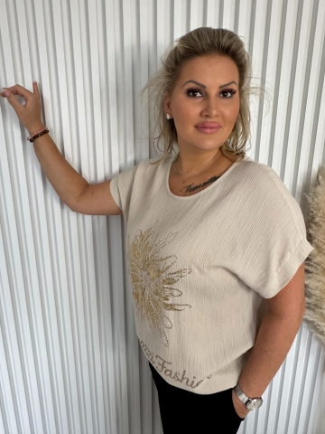 Dámská béžová halenka Flow Paparazzi Fashion  s aplikací květiny