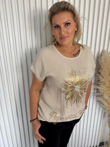 Dámská béžová halenka Flow Paparazzi Fashion  s aplikací květiny