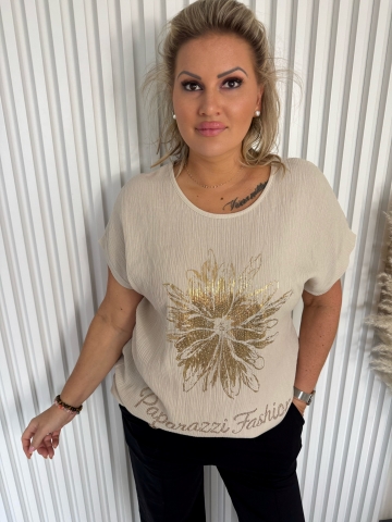 Dámská béžová halenka Flow Paparazzi Fashion  s aplikací květiny