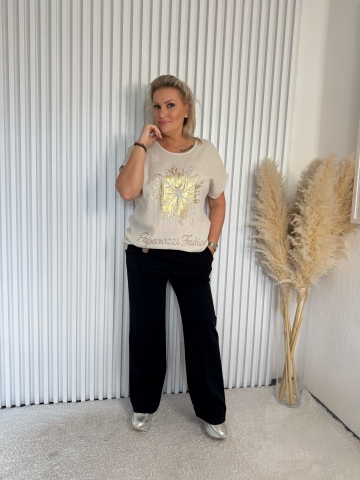 Dámská béžová halenka Flow Paparazzi Fashion  s aplikací květiny