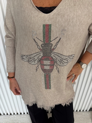 Dámský dlouhý oversize béžový svetr Claudie s třásněmi značky Paparazzi Fashion